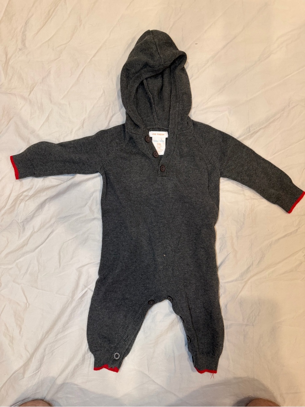 Joe Fresh Dark Gray Hooded Knit One-Piece with Red Trim